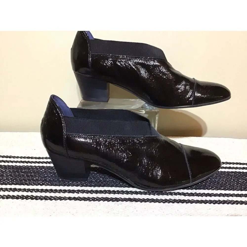 Dorking Dora Women Black Shiny Crinkle Leather Heels Sz 42-US11-11.5 Upscale Lux
